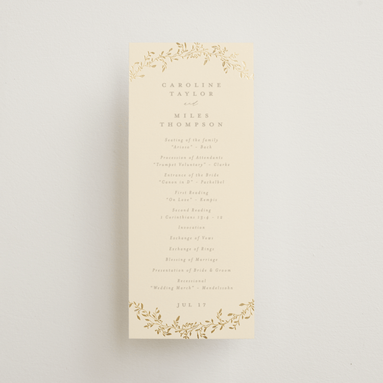 "Leafy Garland" - Wedding Programs in Sand by Creo Study - Front