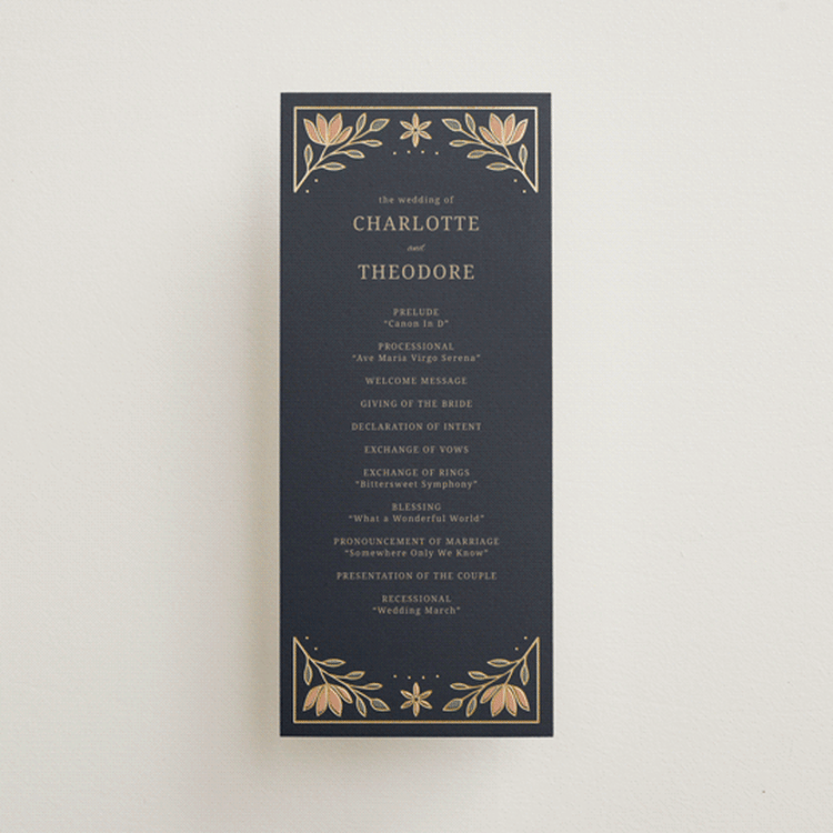 "Botanical Tapestry" - Wedding Programs in Navy by Jess Rosa Beck - Front