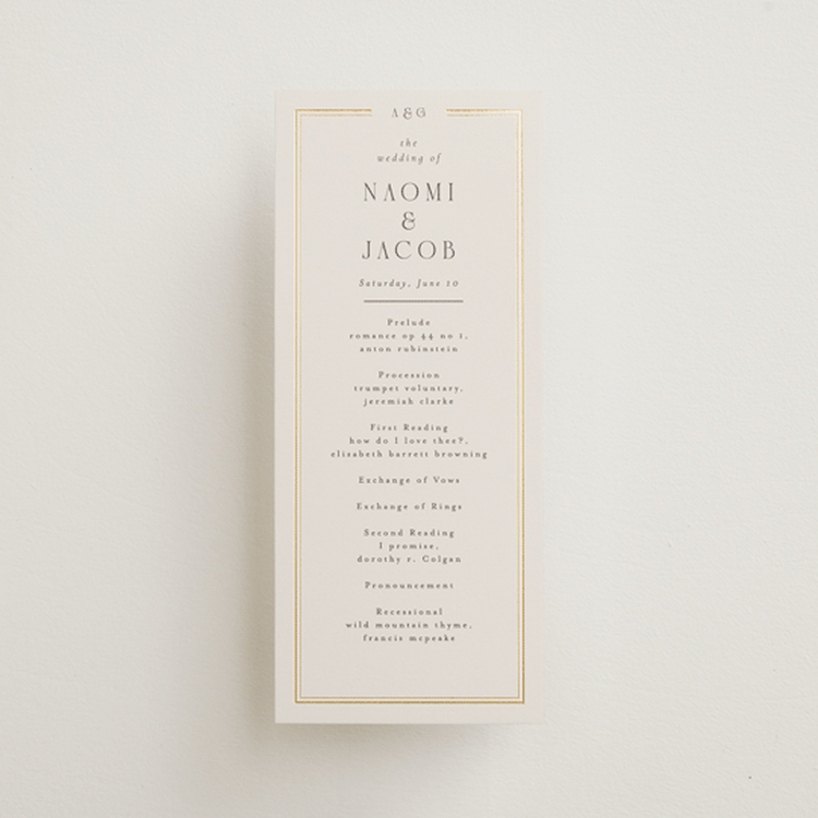 "Grace" - Wedding Programs in Champagne by Nicole Walsh - Front