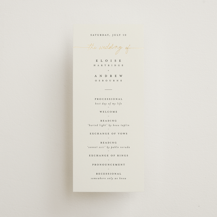 "silk" - Wedding Programs in Linen by Pippa Shaw - Front