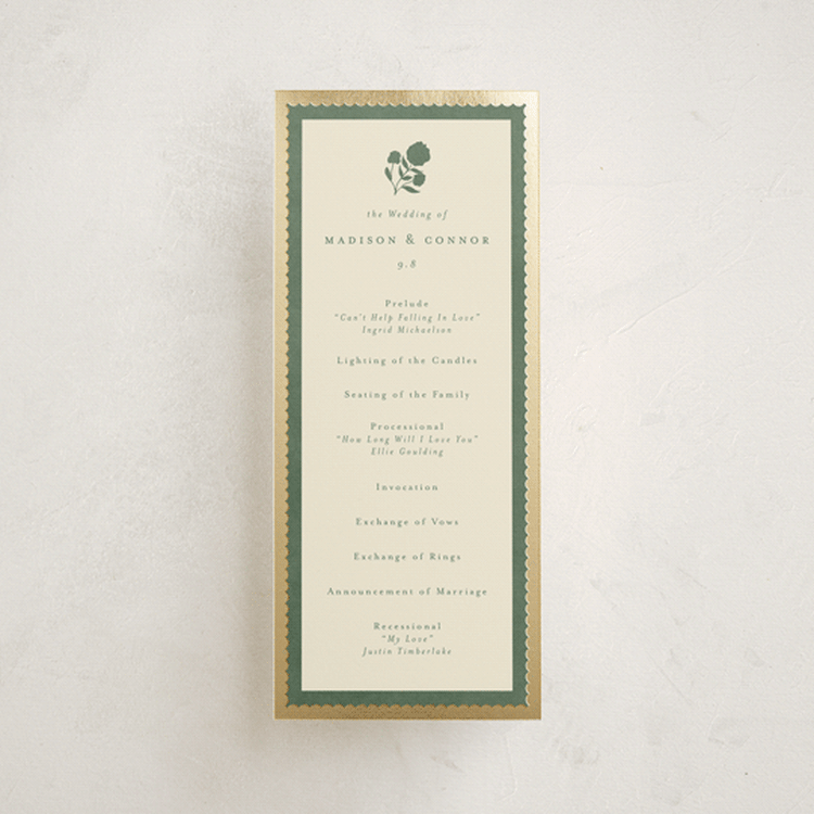 "Vintage Oval" - Wedding Programs in Rosemary by Emily Betts - Front