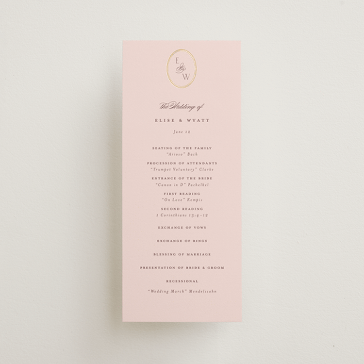 "Scallop Monogram" - Wedding Programs in Rose Quartz by Emily Betts - Front
