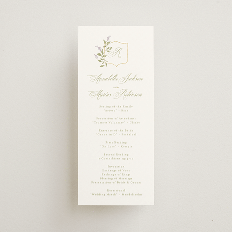 "Marmont" - Wedding Programs in Lilac by Kristie Kern - Front