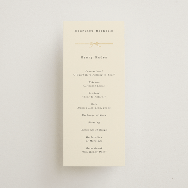 "Bow Tie" - Wedding Programs in Ivory by Baumbirdy - Front
