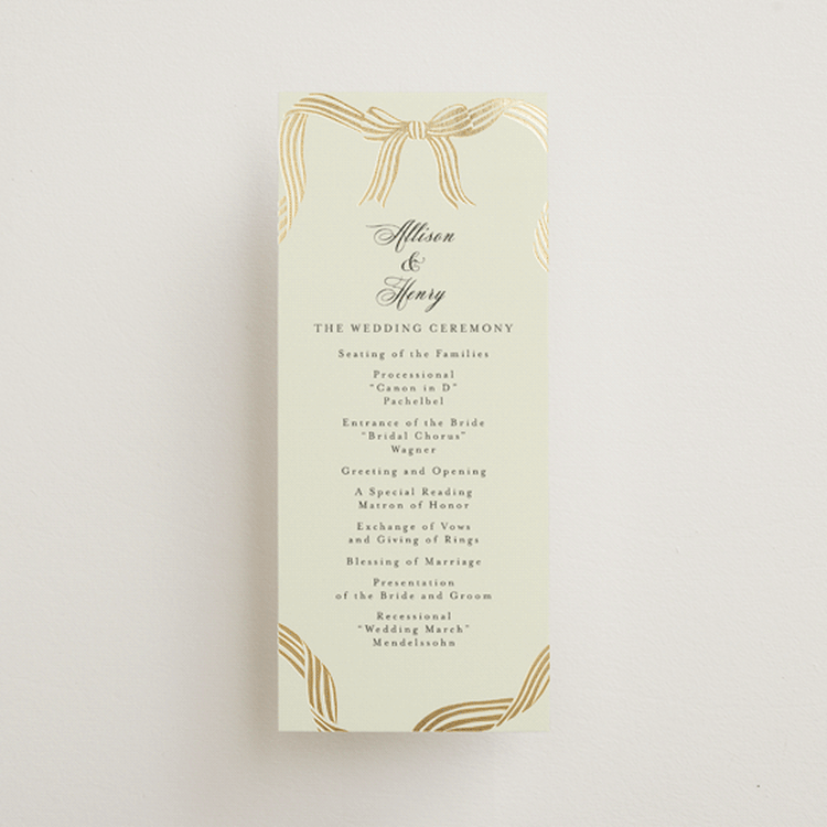 "All Tied Up" - Wedding Programs in Champagne by Chris Griffith - Front