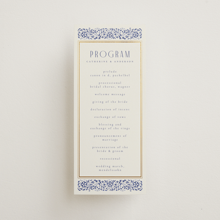 "Tiled Romance" - Wedding Programs in Dynasty Blue by Ana de Sousa - Front