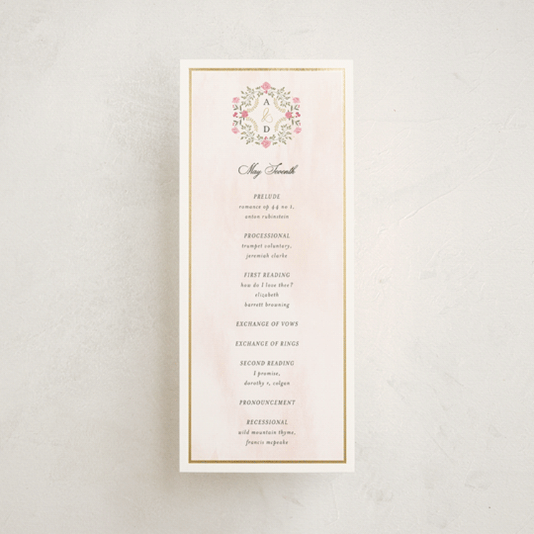 "Embrace" - Wedding Programs in Peony by Susan Moyal - Front