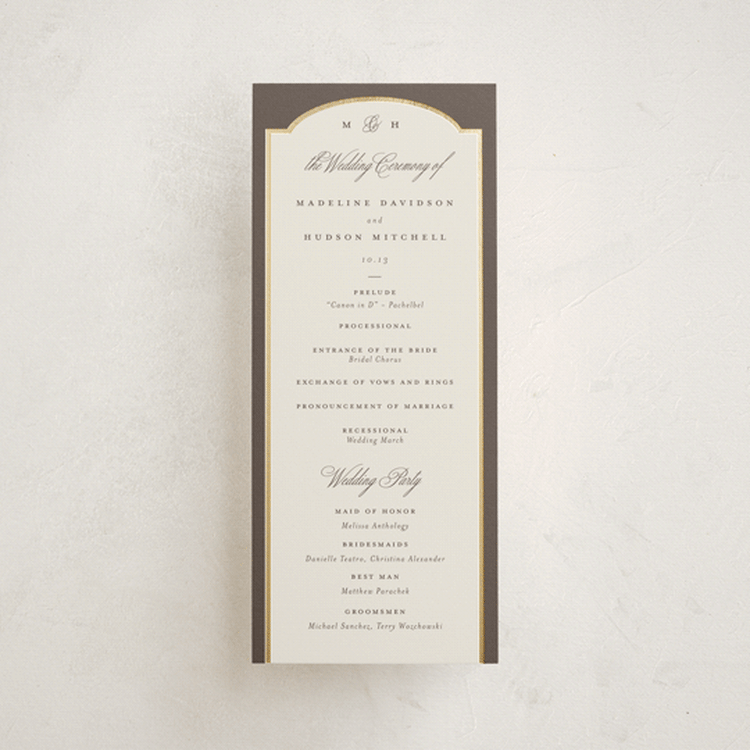 "Arch Frame" - Wedding Programs in Cognac by Emily Betts - Front