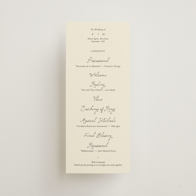 "Written in the Stars" - Wedding Programs in Noir by Ani Somi - Front