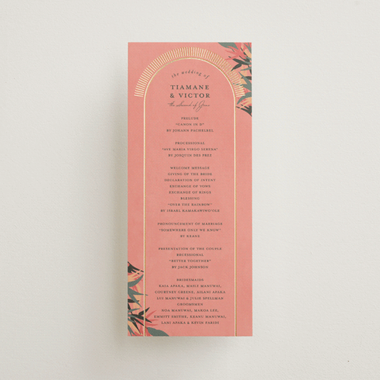 "Birds of Paradise" - Wedding Programs in Coral by Julie Hebert - Front