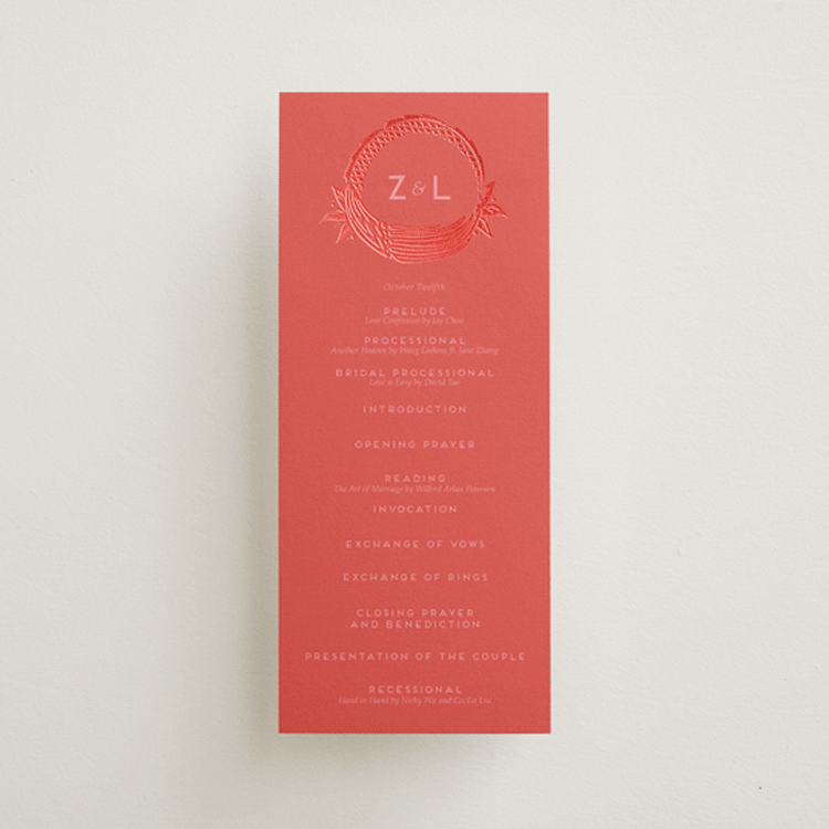"Fiery" - Wedding Programs in Ruby by Ghia Designs - Front
