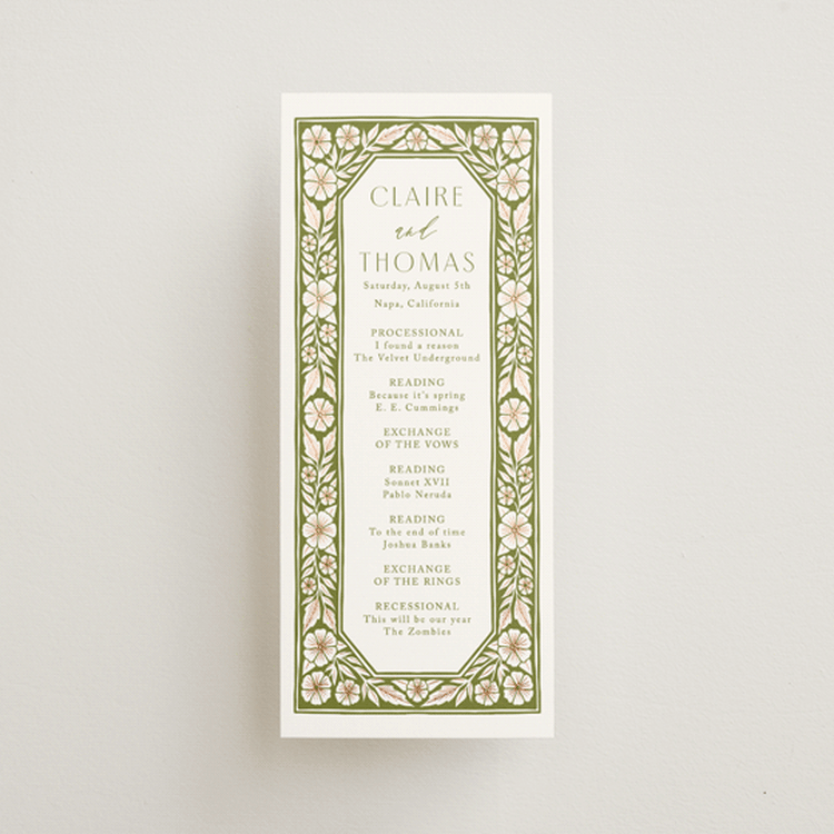 "Inlay Frame" - Wedding Programs in Avocado by Katharine Watson - Front