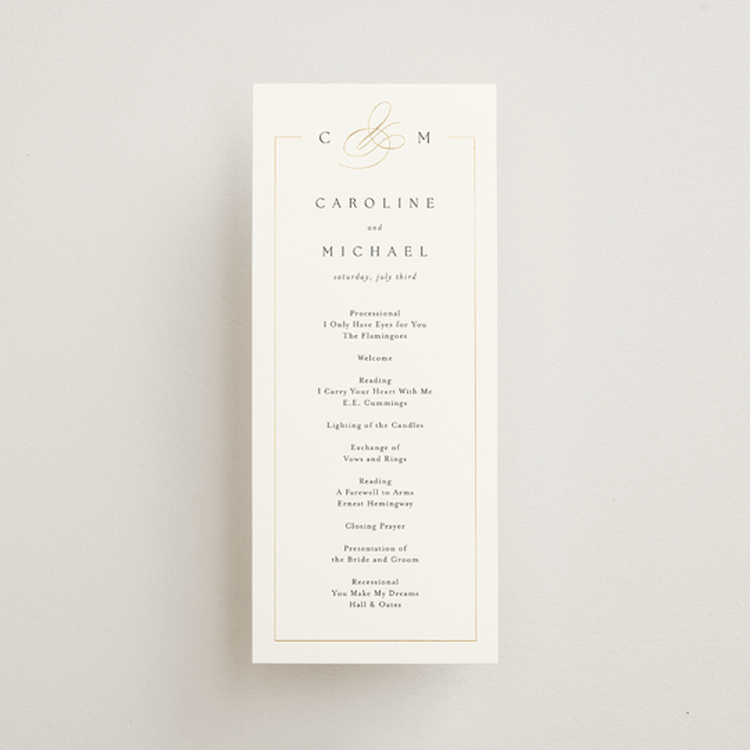"Framed Monogram" - Wedding Programs in Silk by Kelly Schmidt - Front