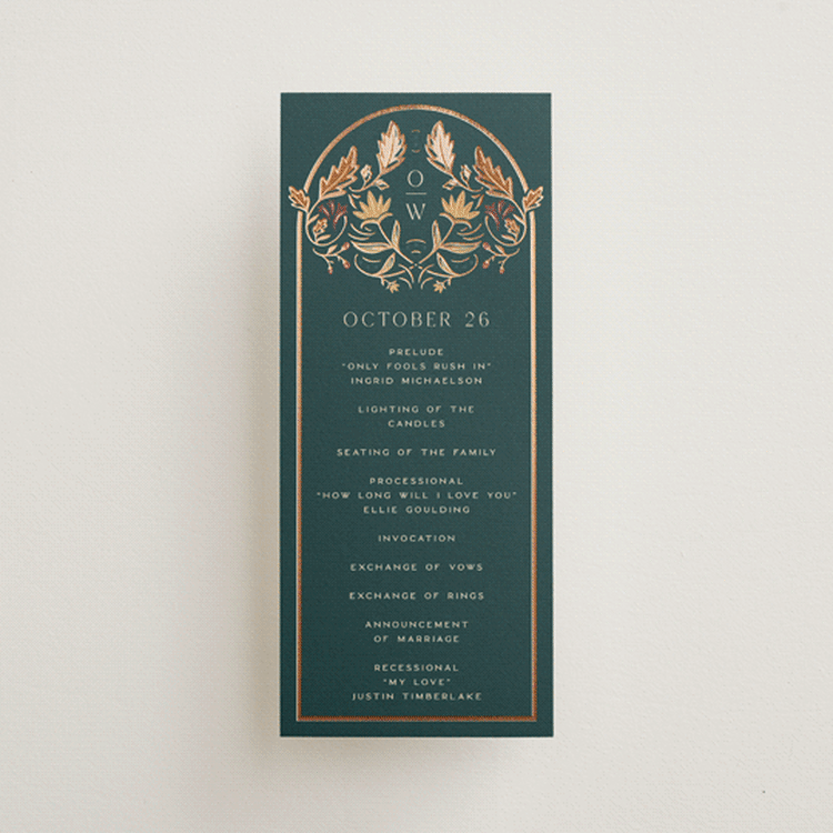 "Autumnal Arch" - Wedding Programs in Deep Sea by Erin German - Front