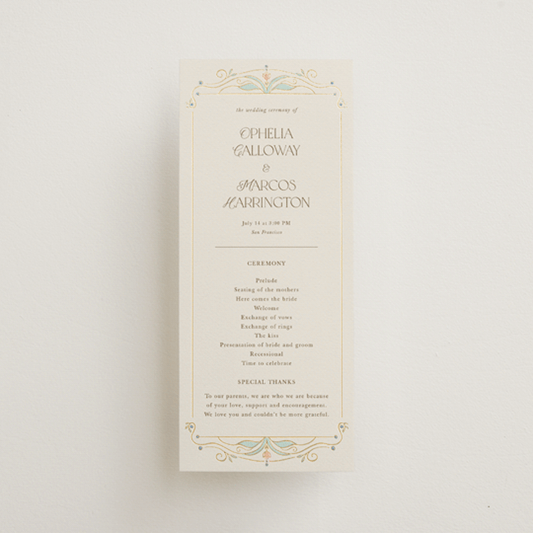 "Ornate Elegance" - Wedding Programs in Ivory by Maria Hilas-Louie - Front