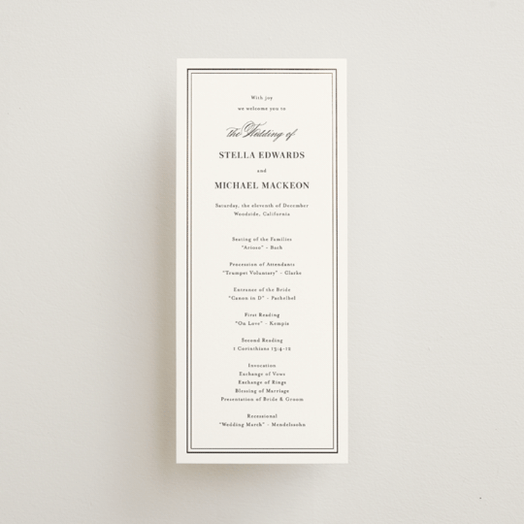 "Polished" - Wedding Programs in Cotton by Jennifer Postorino - Front
