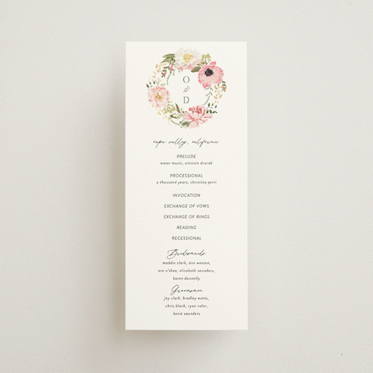 "Timeless Blooms" - Wedding Programs in Peony by Susan Moyal - Front