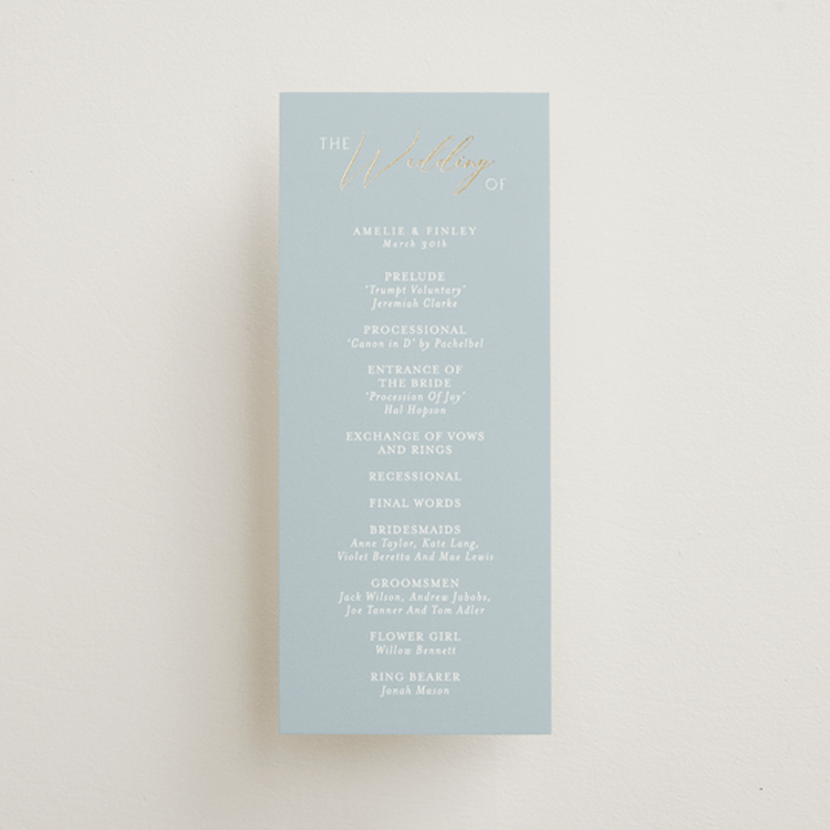 "Delicacy" - Wedding Programs in Dusty Blue by Angela Thompson - Front
