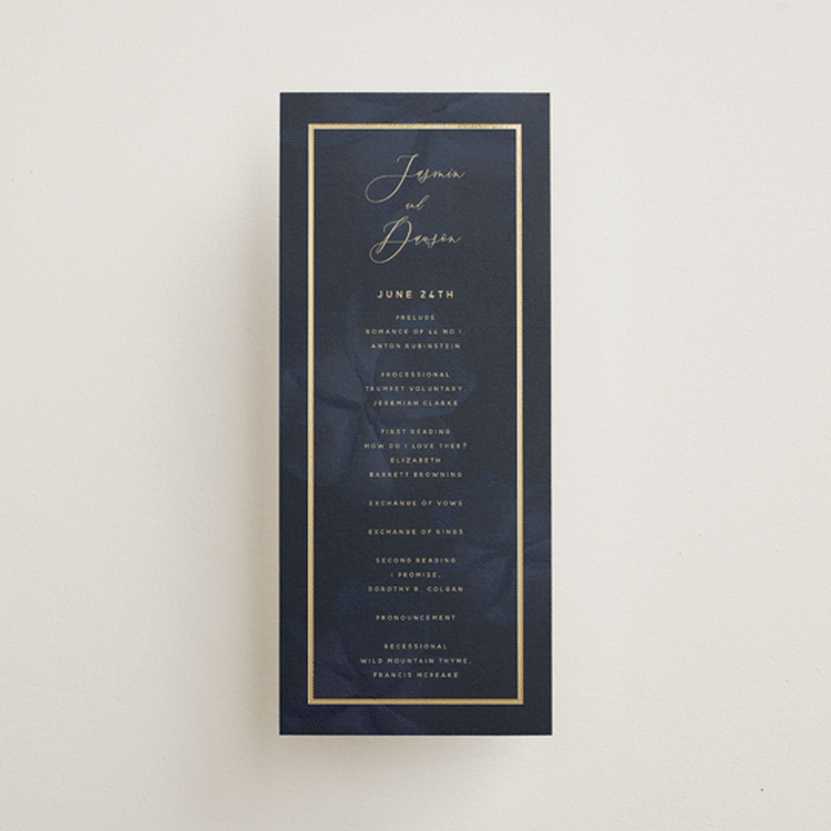 "After Midnight" - Wedding Programs in Jewel by Susan Moyal - Front