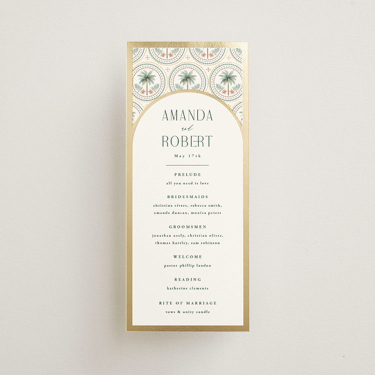 "Vintage Palms" - Wedding Programs in Sand by Maria Alou - Front