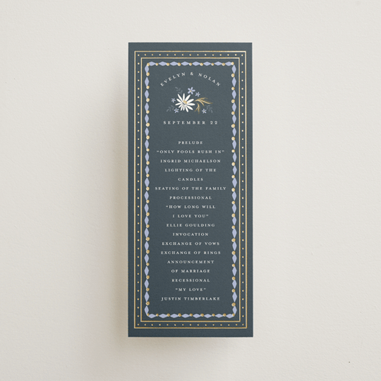 "Sadie" - Wedding Programs in Periwinkle by Erin German - Front