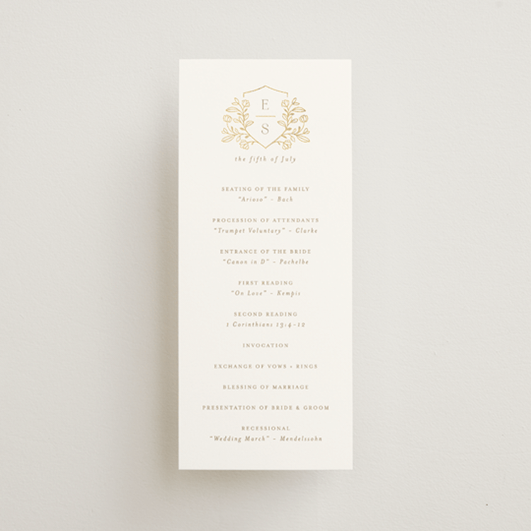 "Gold Crest" - Wedding Programs in Ivory by Mansi Verma - Front