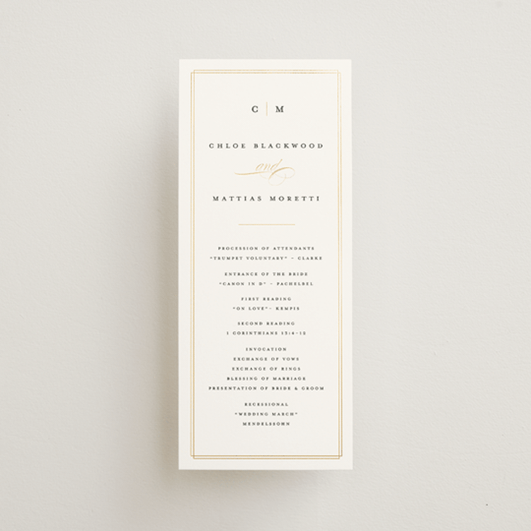 "Timeless" - Wedding Programs in Linen by Erica Krystek - Front