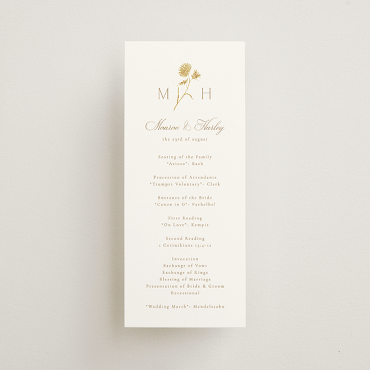 "The Romantic" - Wedding Programs in Buttercream by Kristie Kern - Front