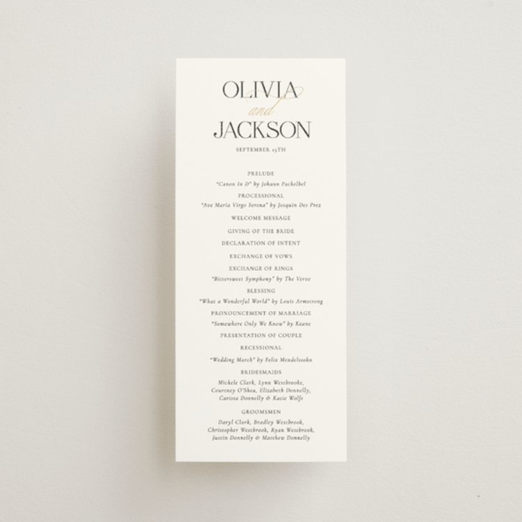 "Fineline" - Wedding Programs in Spun Sugar by Jessica Williams - Front