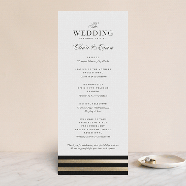 "Deluxe" - Wedding Programs in Tuxedo by Jennifer Postorino - Front