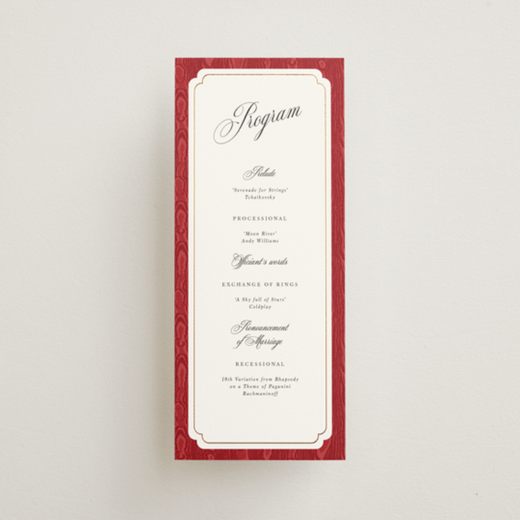"Moiré" - Wedding Programs in Crimson by Studio Suku - Front