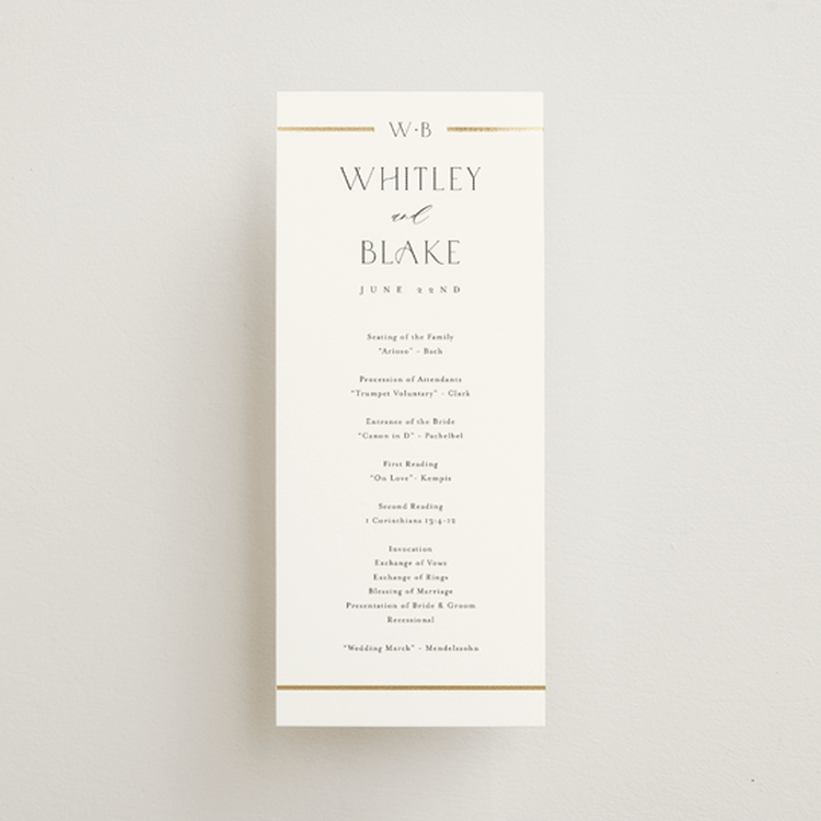 "Luster" - Wedding Programs in Cotton by Stacey Meacham - Front