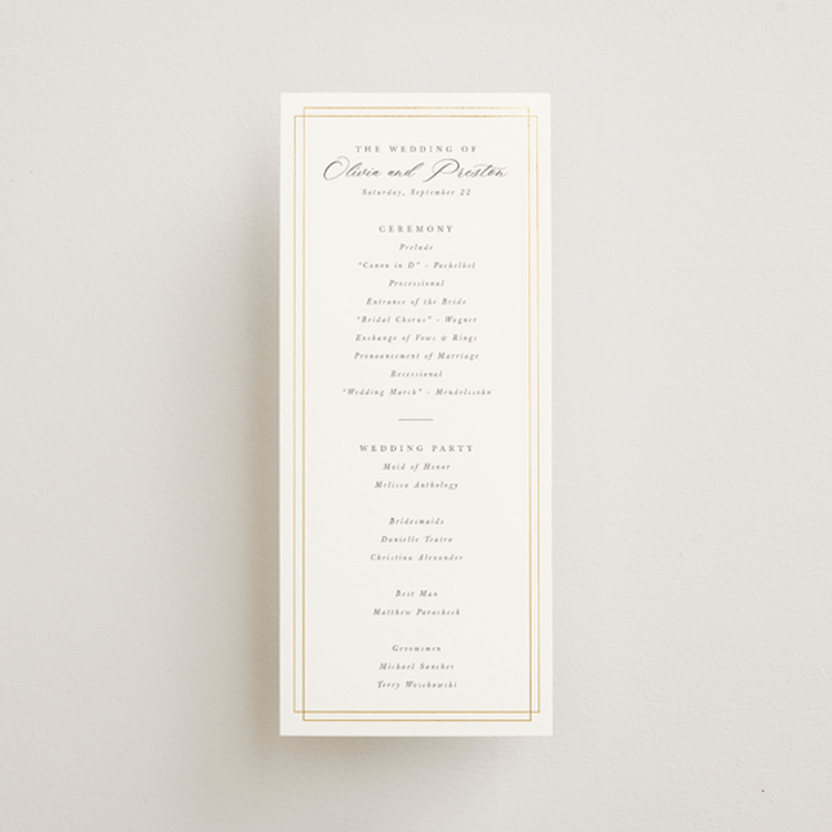 "Regent" - Wedding Programs in Opal by Robert and Stella - Front