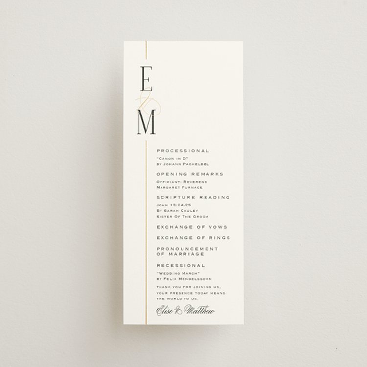 "Linear" - Wedding Programs in Silk by Laura Hankins - Front