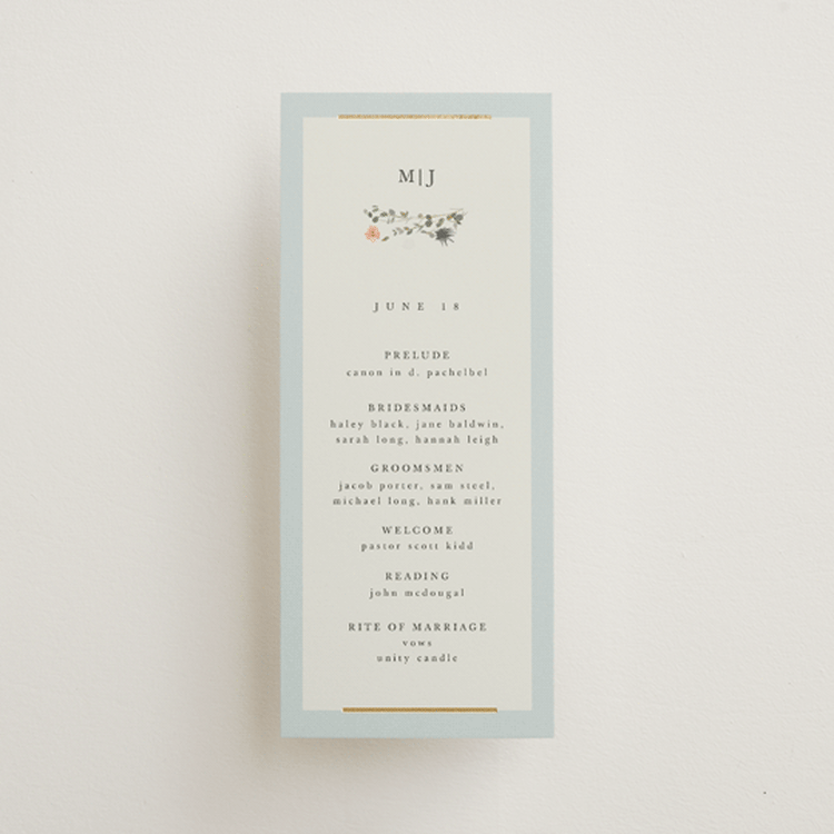 "Blue Garden" - Wedding Programs in Mist by Hannah Williams - Front