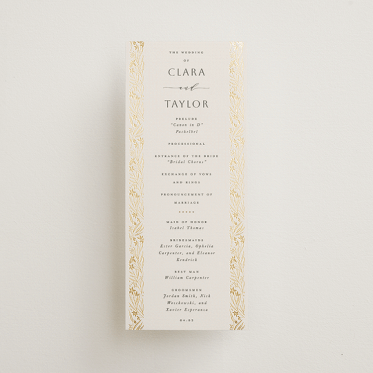 "Floral Border" - Wedding Programs in Champagne by Leah Bisch - Front