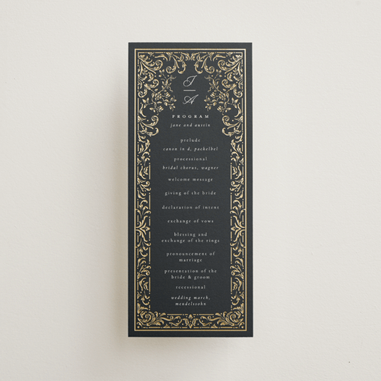 "Regency Grace" - Wedding Programs in Onyx by Ana de Sousa - Front