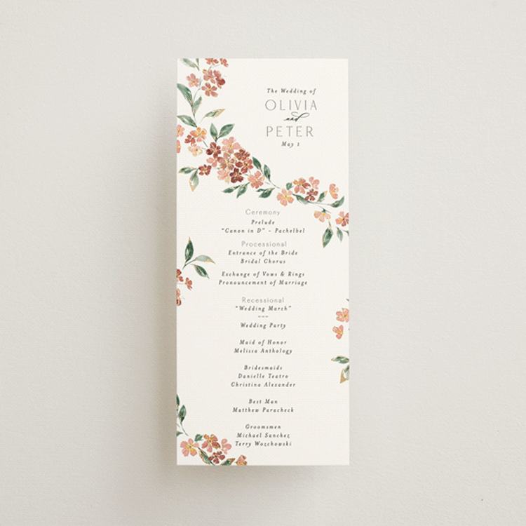 "Sweeping Vine" - Wedding Programs in Dusty Rose by Itsy Belle Studio - Front