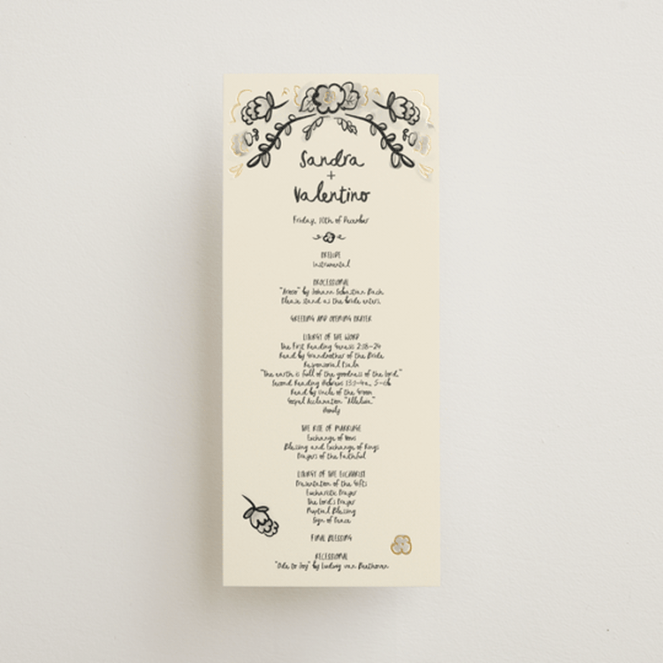 "Santa Catalina" - Wedding Programs in Ink Wash by Ani Somi - Front