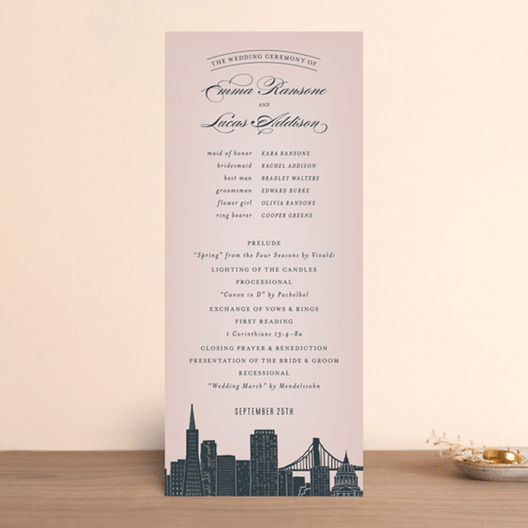 "Big City" - Wedding Programs in Blush by Hooray Creative - Front