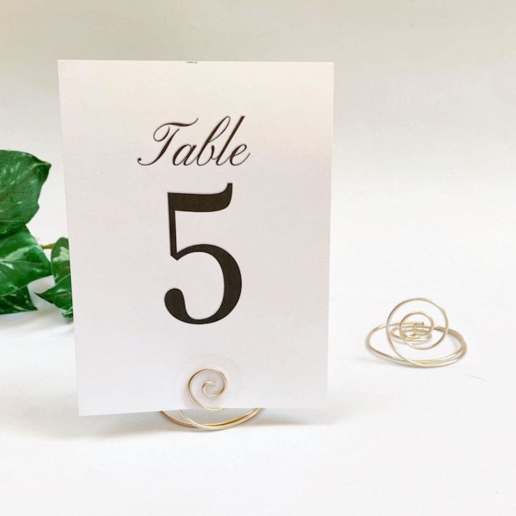 "Champagne Wire Spiral Table Number Card Holder, Set of 5" - Place Card Holders in white by JV Country Creations