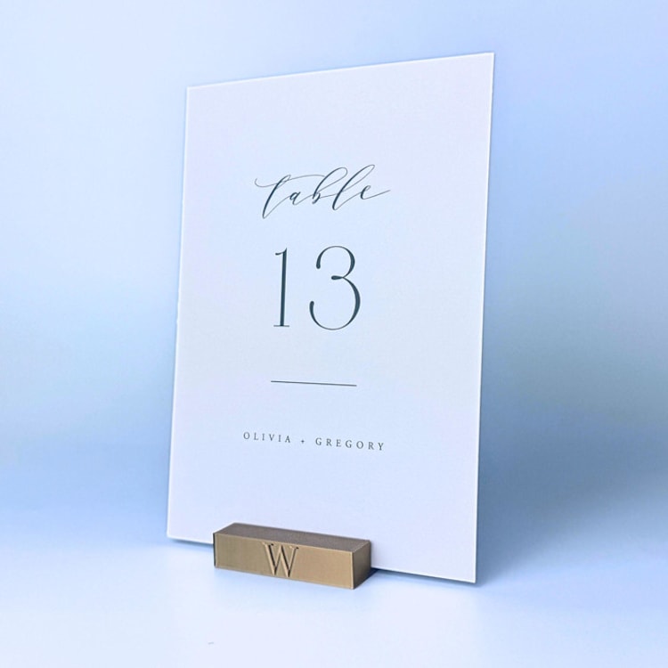 "Personalized Brass Color Rectangle Table Number Holders, Set of 5" - Place Card Holders in brass by Corduroy Effect