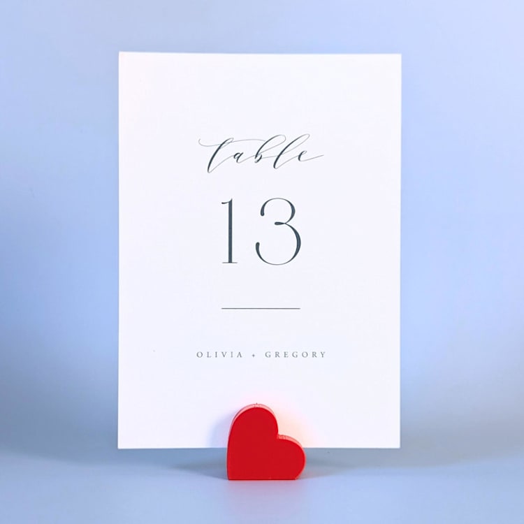 "Red Heart Table Number Holders, Set of 5" - Place Card Holders in red by Corduroy Effect