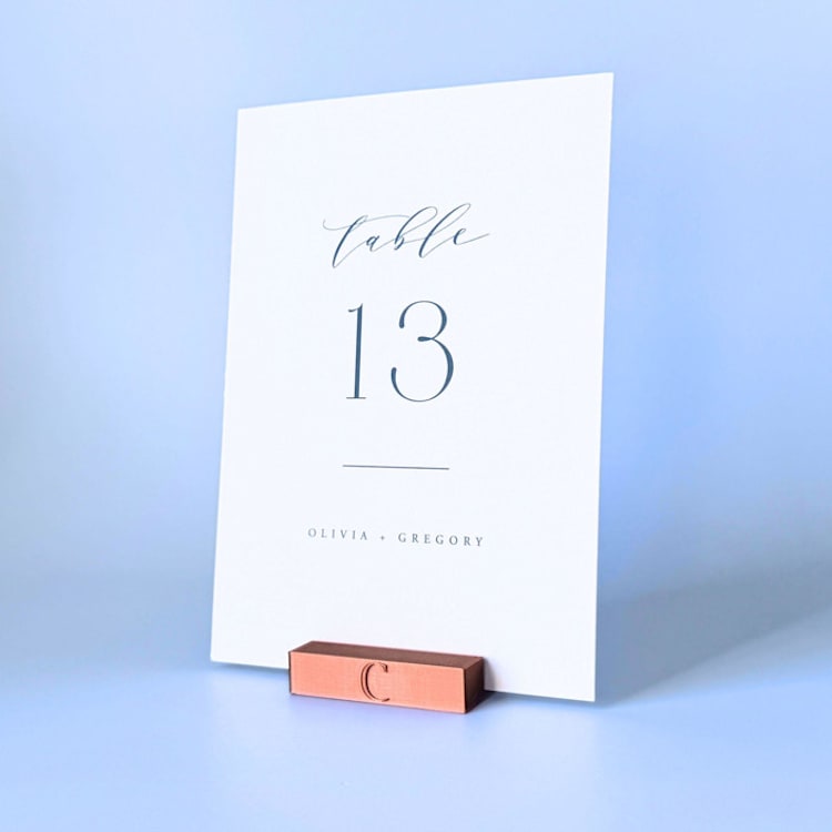 "Personalized Copper Color Rectangle Table Number Holders, Set of 5" - Place Card Holders in copper by Corduroy Effect