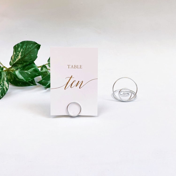 "Silver Wire Circle Table Number Card Holder, Set of 5" - Place Card Holders in green by JV Country Creations