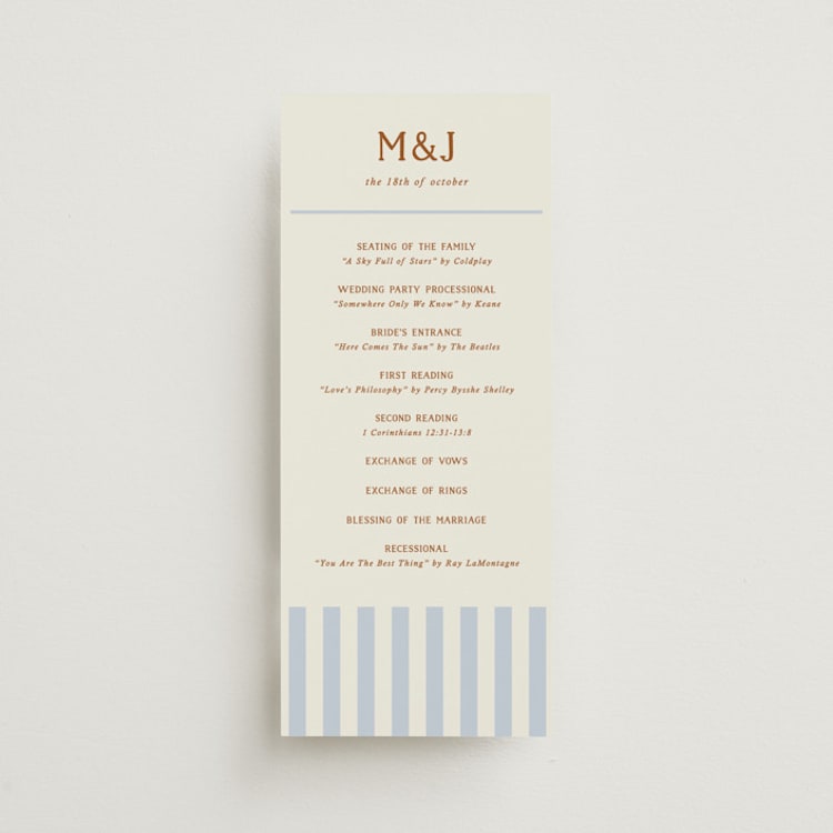 "Stripes" - Wedding Programs in Wave by Kelly Watkins - Front