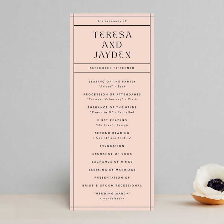 "The Grid" - Wedding Programs in Rosebud by Mansi Verma - Front