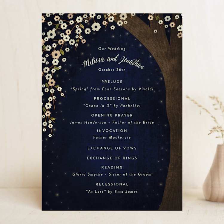 "Outside" - Wedding Programs in Navy by Rebecca Bowen - Front