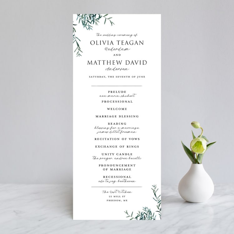 "Fresh Sage" - Wedding Programs in Olive by Christie Kelly - Front