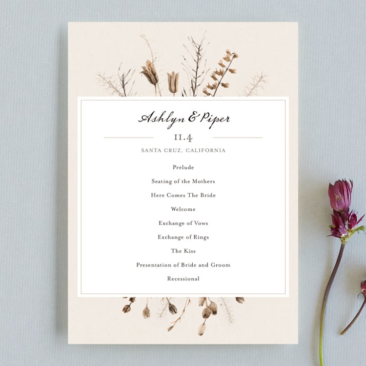 "Gone To Seed" - Wedding Programs in Taupe by Honeybunch Studio - Front